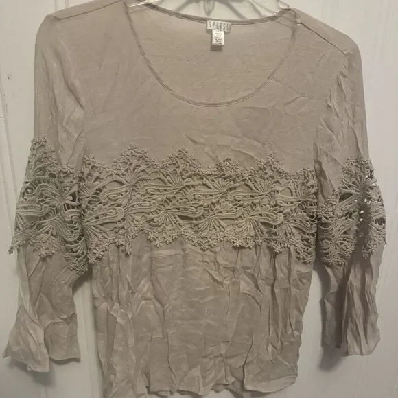 SPENSE Tan Blouse with Lace Design Size Large - Picture 1 of 5